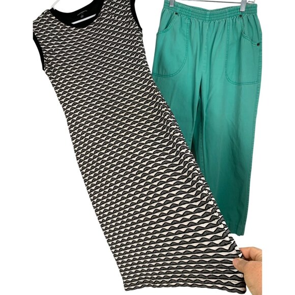 Lot of 2 Sharagano M Midi Cap Sleeve Dress & VTG Turquoise Capri Pants RZ10397 - Picture 1 of 7